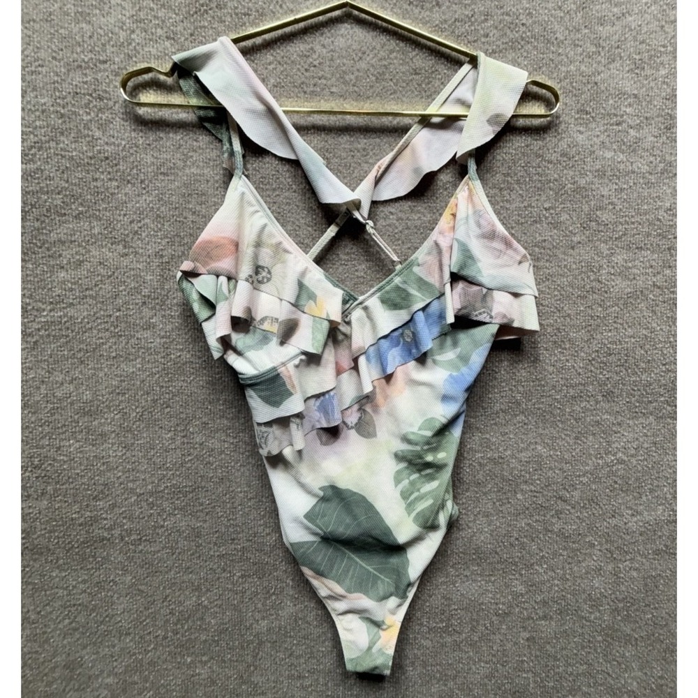 Lovers + Friends One Piece‎ Swimsuit Women M Multicolor Floral Ruffle Crossback